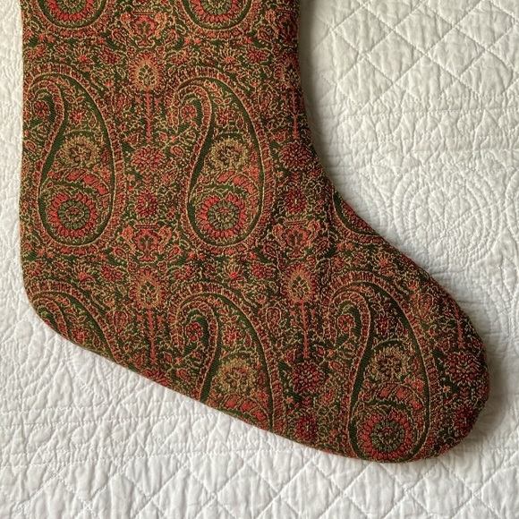 Pottery Barn Paisley Wool Jacquard And Velvet Stocking Green Red Gold - Picture 4 of 8
